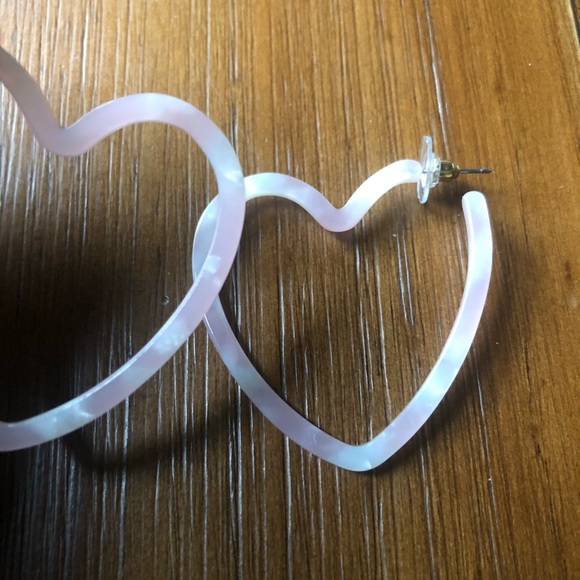 Acetate Pink Open Heart Hoop Tortoise Earrings - Picture 4 of 6